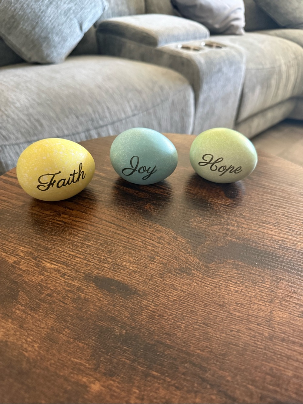 Faith Joy Hope Decorative Easter Eggs - Pastel Yellow, Teal, Green